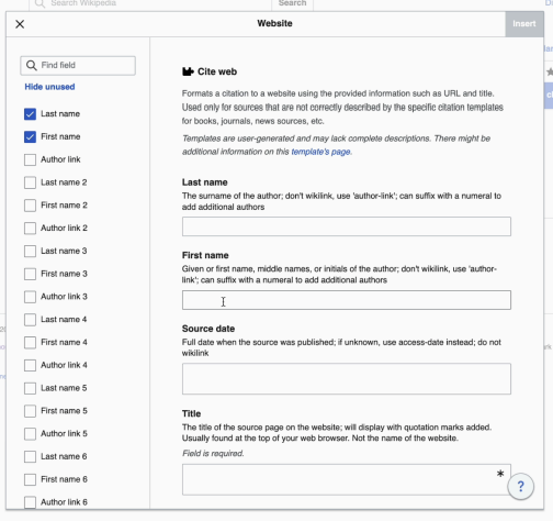Manual website citation form