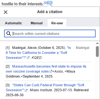Re-use tab listing existing references