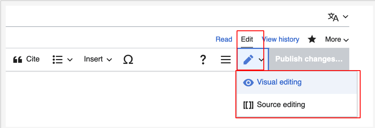 Edit and Edit source tabs at the top of an article