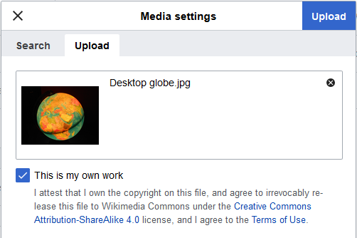 Upload tab in the media dialog
